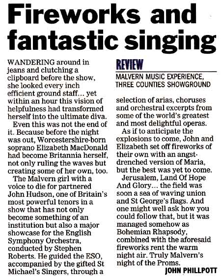 Worcester News review of the Malvern Music Experience 2008